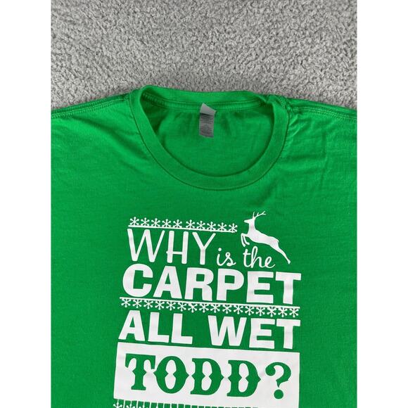 National Lampoons Christmas Vacation Shirt Mens Large Green Why Is Carpet Wet - Picture 3 of 11